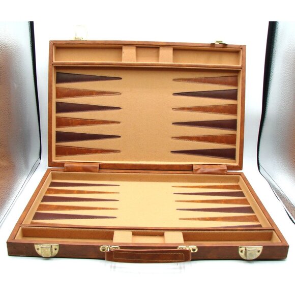 Leather Felt Backgammon Game Storage Case No Pieces Parts Replacement Collection - Picture 1 of 12